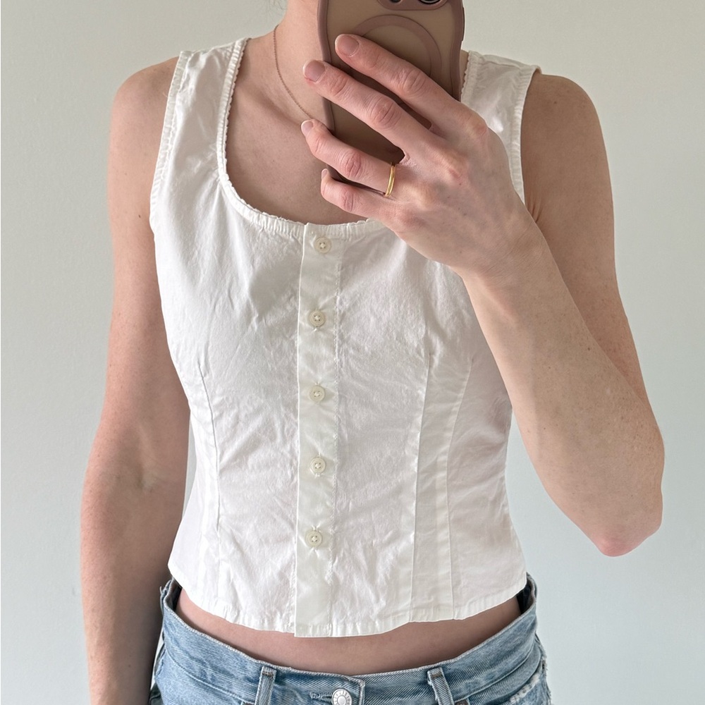 Brandy Melville White Button-Front Cropped Tank